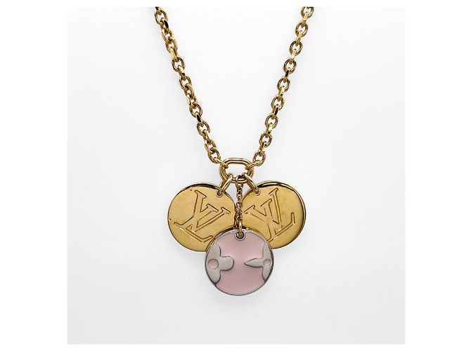 Collana Louis Vuitton Miss LV Monogram Flower Logo Rosa Bianco D'oro - vista 3