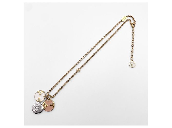 Collana Louis Vuitton Miss LV Monogram Flower Logo Rosa Bianco D'oro - vista 4