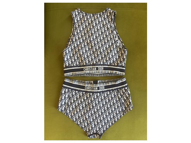 Conjunto Bikini Christian Dior Oblique Blanco Azul oscuro - vista 2