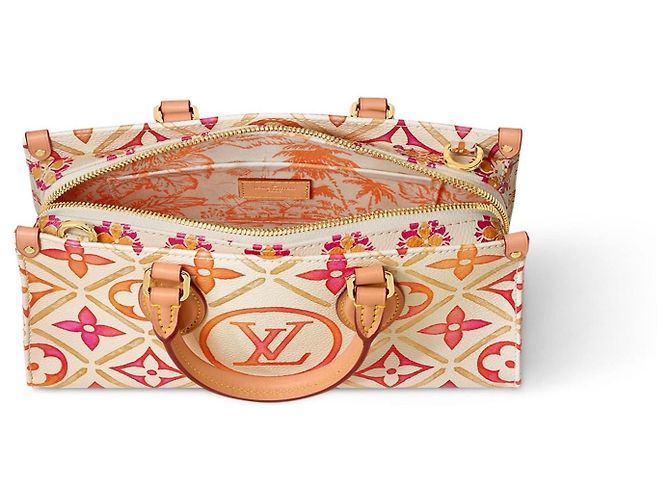 Borsa Louis Vuitton OnTheGo East West Rosa Beige Arancione Monogramma - vista 2