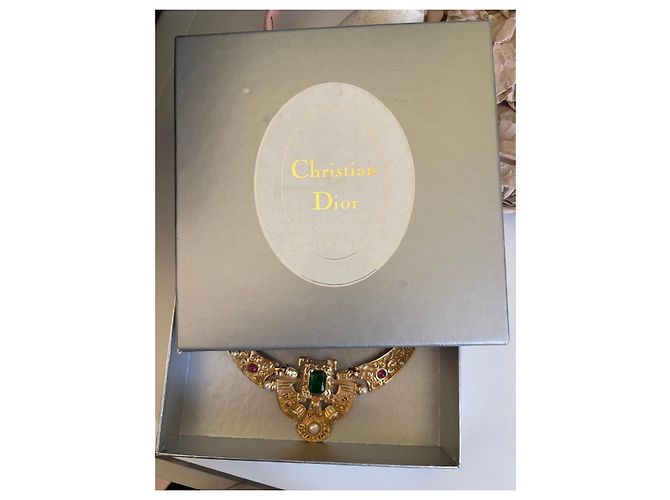 Collana Christian Dior Ornata con Pietre e Perle Rosso Blu D'oro Verde - vista 14