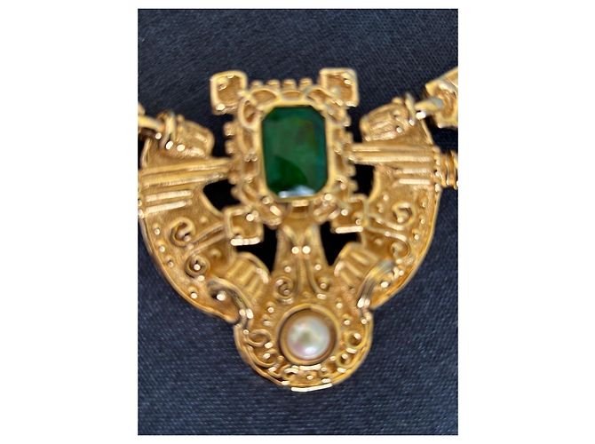 Collana Christian Dior Ornata con Pietre e Perle Rosso Blu D'oro Verde - vista 6