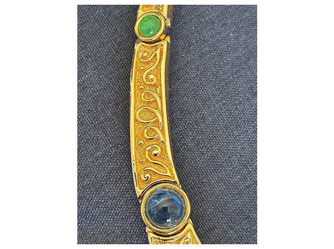 Collana Christian Dior Ornata con Pietre e Perle Rosso Blu D'oro Verde - vista 8