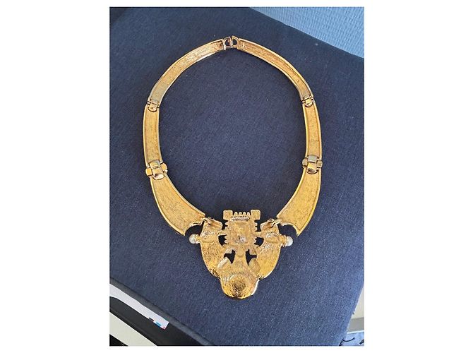 Collana Christian Dior Ornata con Pietre e Perle Rosso Blu D'oro Verde - vista 9