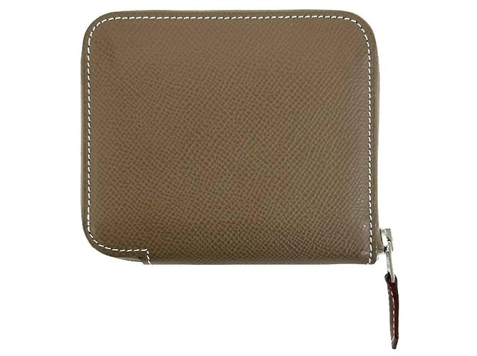 Tarjetero de seda y cuero Epsom Azap de Hermès Castaño - vista 2