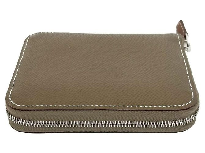 Tarjetero de seda y cuero Epsom Azap de Hermès Castaño - vista 3
