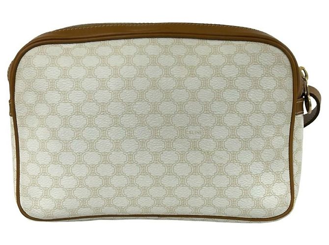 Céline Celine Vintage Logo Schultertasche Braun Weiß - Ansicht 3