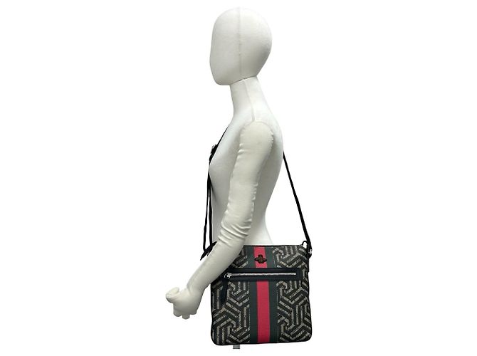 Borsa a tracolla GUCCI GG Kaleido Bee Web Line Sherry Supreme Nero Rosso Verde - vista 2