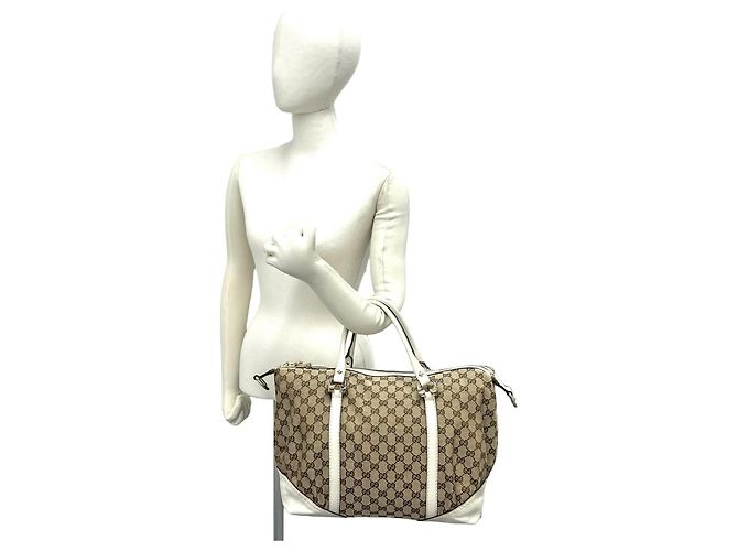 Borsa Boston Gucci con motivo GG e ferramenta a ferro di cavallo Marrone Bianco - vista 2