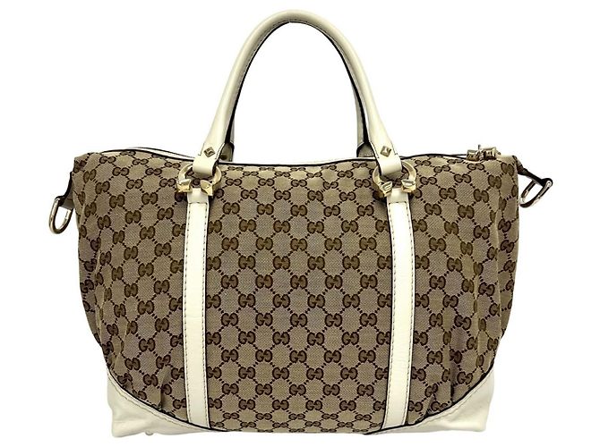 Borsa Boston Gucci con motivo GG e ferramenta a ferro di cavallo Marrone Bianco - vista 3