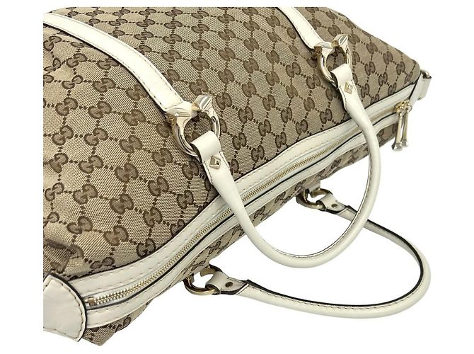 Borsa Boston Gucci con motivo GG e ferramenta a ferro di cavallo Marrone Bianco - vista 4