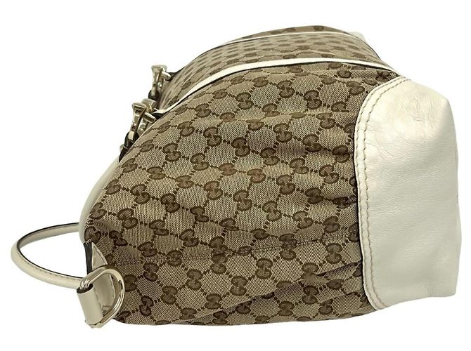 Borsa Boston Gucci con motivo GG e ferramenta a ferro di cavallo Marrone Bianco - vista 5