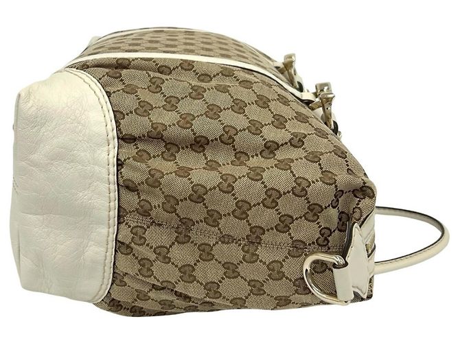 Borsa Boston Gucci con motivo GG e ferramenta a ferro di cavallo Marrone Bianco - vista 6