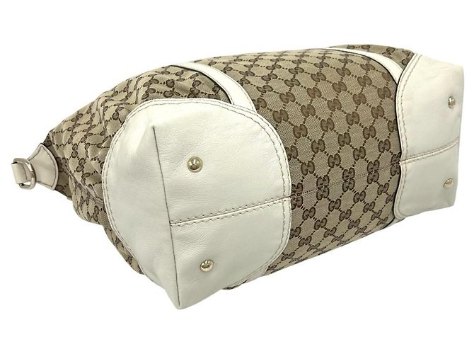 Borsa Boston Gucci con motivo GG e ferramenta a ferro di cavallo Marrone Bianco - vista 7