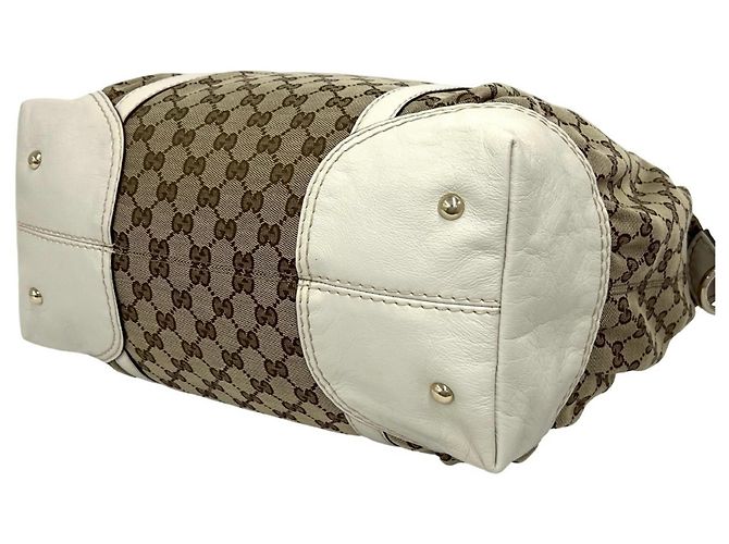 Borsa Boston Gucci con motivo GG e ferramenta a ferro di cavallo Marrone Bianco - vista 8