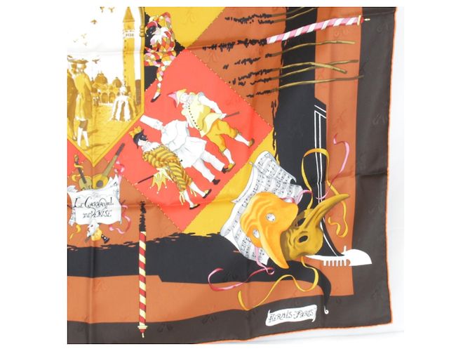 Hermès Sciarpa in seta Hermes Carre 90 Venice Carnival Rosso - vista 7