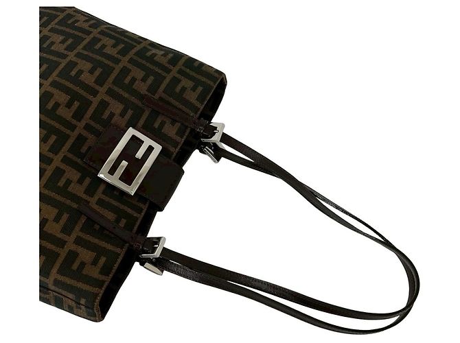 FENDI Vintage Zucca FF Pattern Canvas Leather Tote Bag Braun Schwarz - Ansicht 4