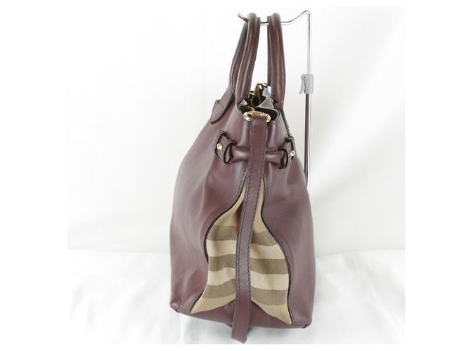 Sac Tote Burberry em couro e lona marrom - vista 4
