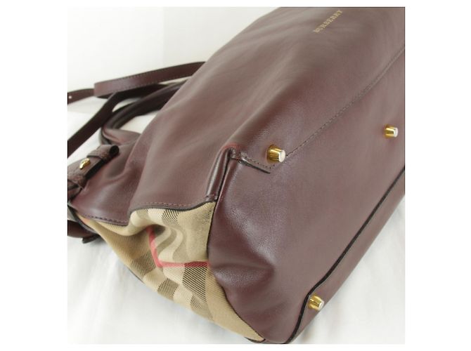 Sac Tote Burberry em couro e lona marrom - vista 6