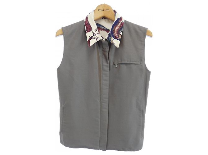 Hermès Hermes PREMIERES MAINS Chaleco de Seda y Algodón Twillene XS Castaño Beige - vista 9