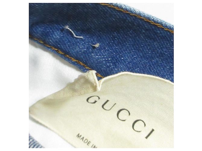 Pantaloni in denim stretch con ricamo di fiori e farfalle Gucci Blu - vista 13