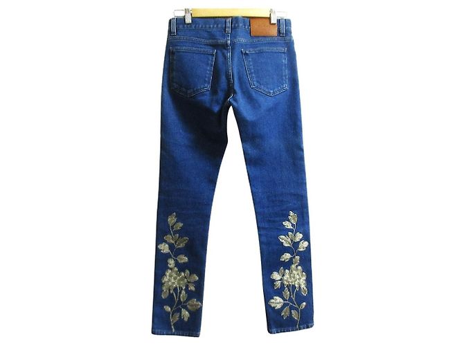 Pantaloni in denim stretch con ricamo di fiori e farfalle Gucci Blu - vista 2