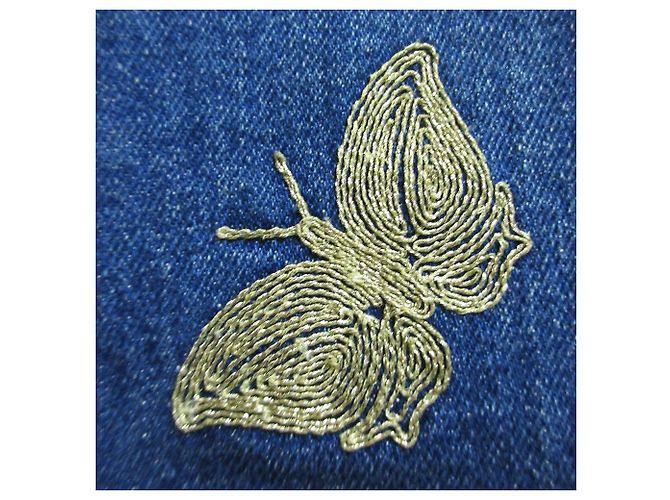 Pantaloni in denim stretch con ricamo di fiori e farfalle Gucci Blu - vista 3