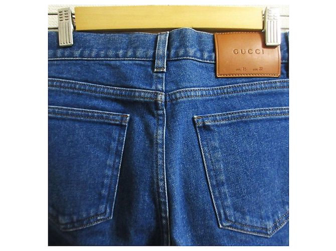 Pantaloni in denim stretch con ricamo di fiori e farfalle Gucci Blu - vista 5