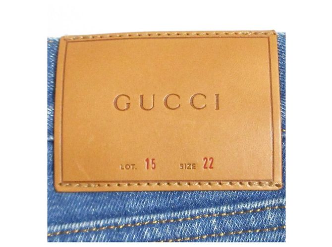 Pantaloni in denim stretch con ricamo di fiori e farfalle Gucci Blu - vista 7