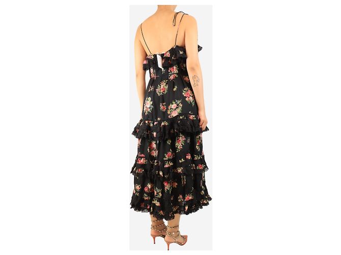 Zimmermann Schwarzes geblümtes Stufen-Sommerkleid - Größe UK 10 - Ansicht 2