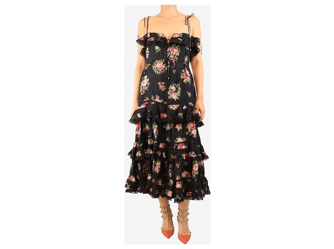 Zimmermann Schwarzes geblümtes Stufen-Sommerkleid - Größe UK 10 - Ansicht 3