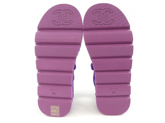 Sandálias de pele de vitelo camurça Chanel Roxo - vista 4