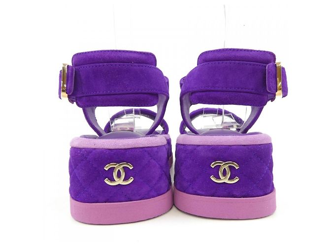 Sandálias de pele de vitelo camurça Chanel Roxo - vista 5