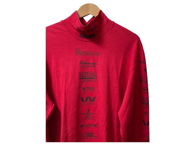 Camiseta de cuello alto de algodón con logo multi Balenciaga Roja - vista 2