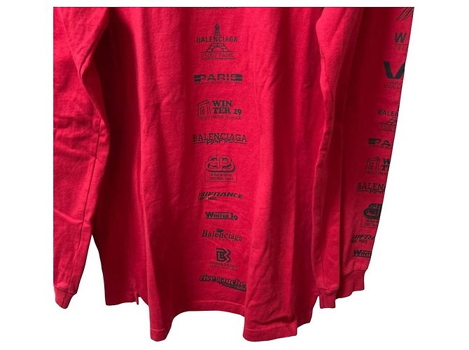 Camiseta de cuello alto de algodón con logo multi Balenciaga Roja - vista 3
