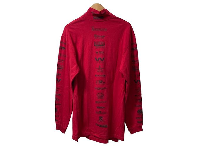 Camiseta de cuello alto de algodón con logo multi Balenciaga Roja - vista 4