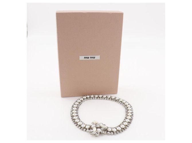 Collana Miu Miu con strass e perle finte Argento - vista 11