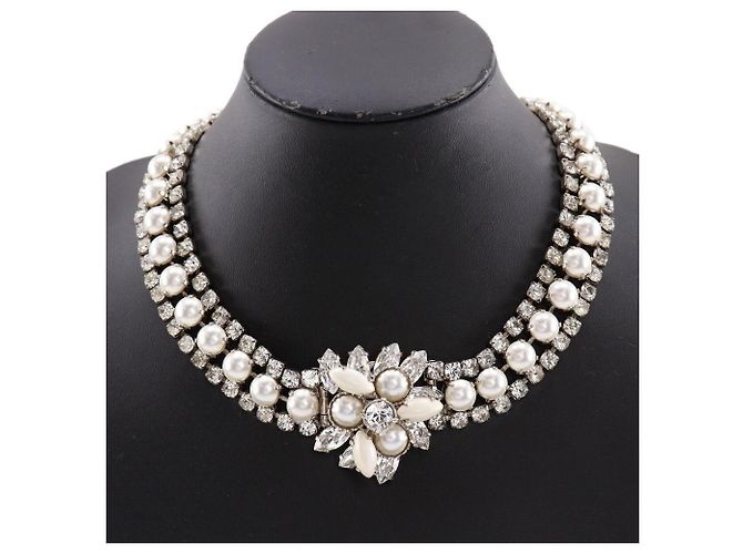Collana Miu Miu con strass e perle finte Argento - vista 2