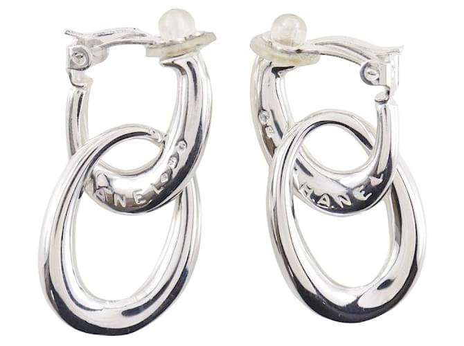 Orecchini Chanel Double Hoop Silver 925 Argento - vista 2