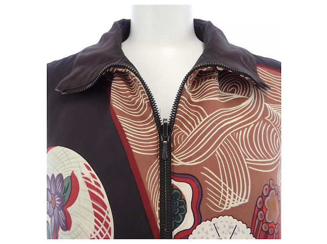Hermès Twill Reine Seide Polyester Weste Braun Rot - Ansicht 6