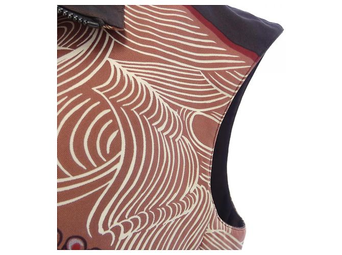 Hermès Twill Reine Seide Polyester Weste Braun Rot - Ansicht 7