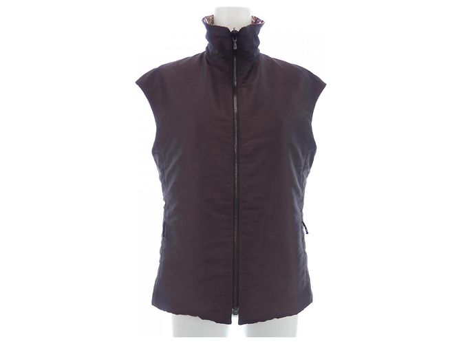 Hermès Twill Reine Seide Polyester Weste Braun Rot - Ansicht 8