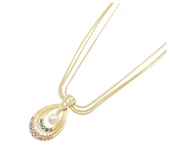 Collana Mikimoto in oro Au750 con perle, diamanti e pietre colorate D'oro - vista 2