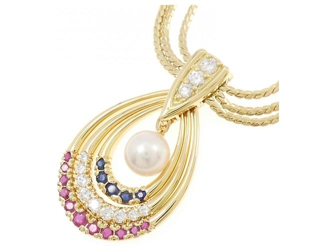 Collana Mikimoto in oro Au750 con perle, diamanti e pietre colorate D'oro - vista 3