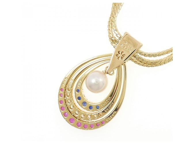 Collana Mikimoto in oro Au750 con perle, diamanti e pietre colorate D'oro - vista 4