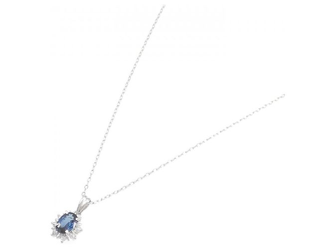 Autre Marque Platin-Saphir-Diamant-Halskette Silber - Ansicht 2