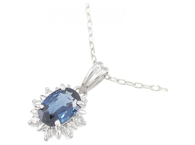 Autre Marque Platin-Saphir-Diamant-Halskette Silber - Ansicht 3