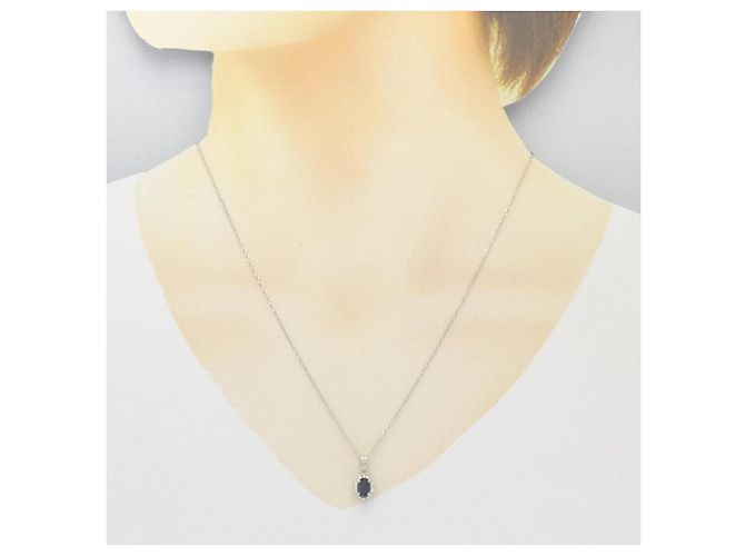 Autre Marque Platin-Saphir-Diamant-Halskette Silber - Ansicht 6