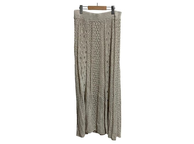 Falda larga de punto de crochet en lino de lujo Theory Beige - vista 2