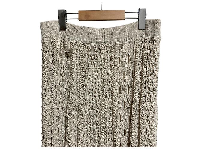 Falda larga de punto de crochet en lino de lujo Theory Beige - vista 3